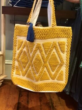 Large BAY SKY 100% Cotton woven geometric pattern tote bag or purse